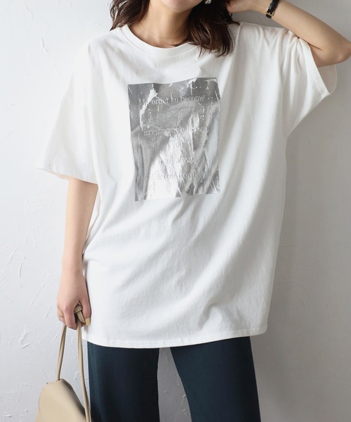 Bonjour Sagan tシャツ 箔プリントロゴTシャツ レディース