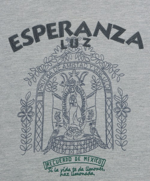 メヒコアート刺繍ミニ裏毛プルオーバー ／Tシャツ トップス レディース 秋冬 春 五分袖 ミニ裏毛 スウェット グアダルーペ オーバーサイズ ドロップショルダー メヒコアート刺繍ミニ裏毛プルオーバー / Tシャツ・カットソー