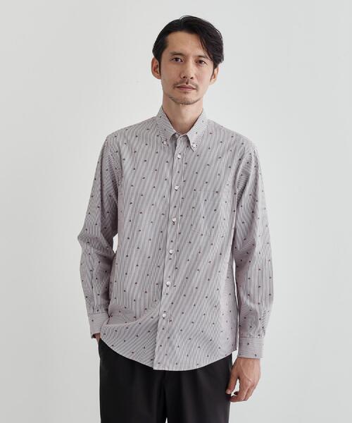 TAKEO KIKUCHI シャツ ハットモチーフ ジャカード ストライプ