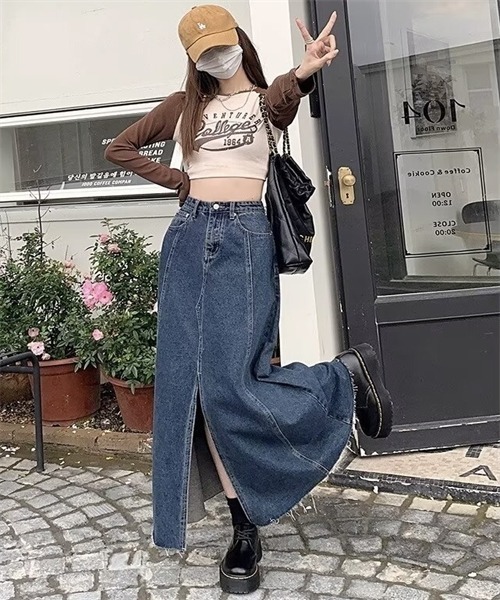 VIP価格【Weekend Max Mara】 フロントスリット デニムスカート FREE STYLISTS デニムスカート フロントスリットデニムロング