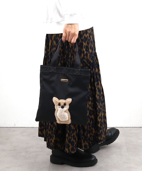 COOCO トートバッグ 犬モチーフ刺繍トートバッグ レディース