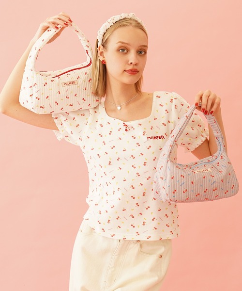 MILKFED.（ミルクフェド） tシャツ CHERRY PATTERN WAFFLE PUFF 