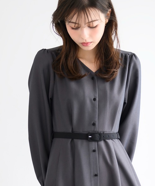 ブラミンク　シャツワンピース　ベージュ MISCH MASCH ワンピース 2024秋冬新作配色長袖シャツワンピース