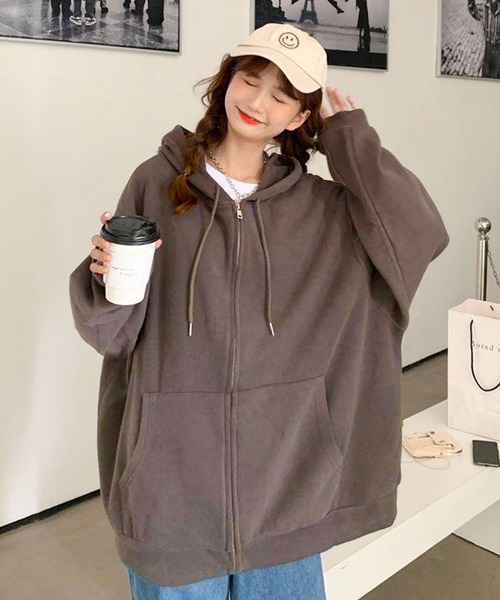 パーカー 「再入荷」「12色展開」裏ボアジップアップカラーパーカー