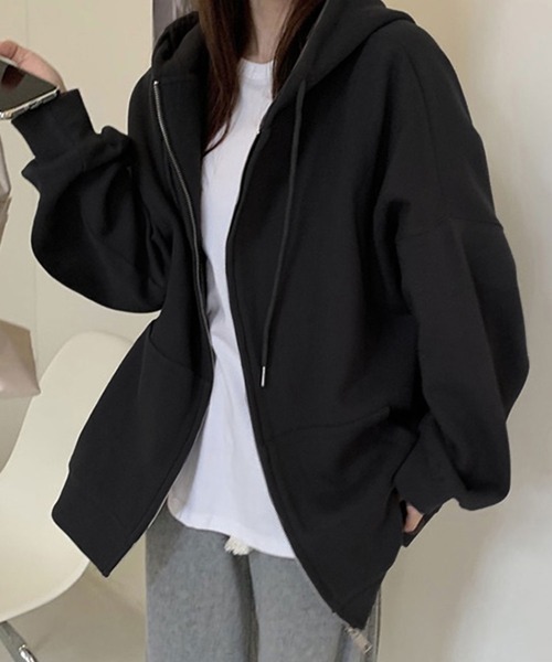 パーカー 「再入荷」「12色展開」「裏ボア」カラー ダブルジップ