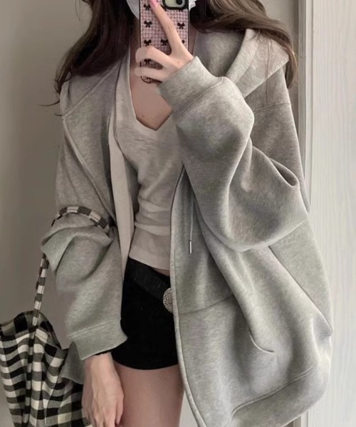 パーカー 「再入荷」「12色展開」「裏ボア」カラー ダブルジップ