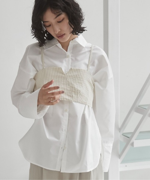 ANGIE ブラウス シャツ ワイドカフスオーバーサイズシャツ「ビスチェ