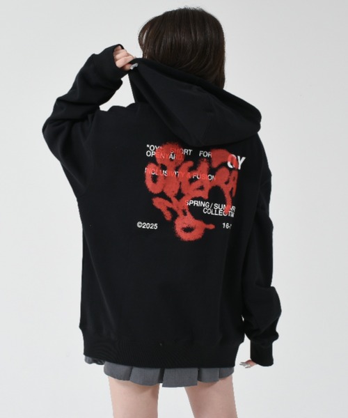 パーカー 「OY/オーワイ」 HEART GRAFFITI SPRAY HOODIE ZIP UP/ハートグラフィティースプレージップパーカー レディ