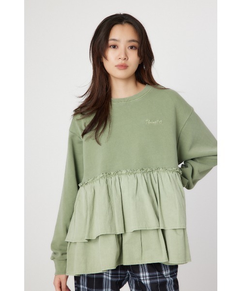 新品未使用タグ付き　viviano フリル　プルオーバースウェット　グリーン系 RODEO CROWNS WIDE BOWL（ロデオクラウンズワイドボウル） トレーナー