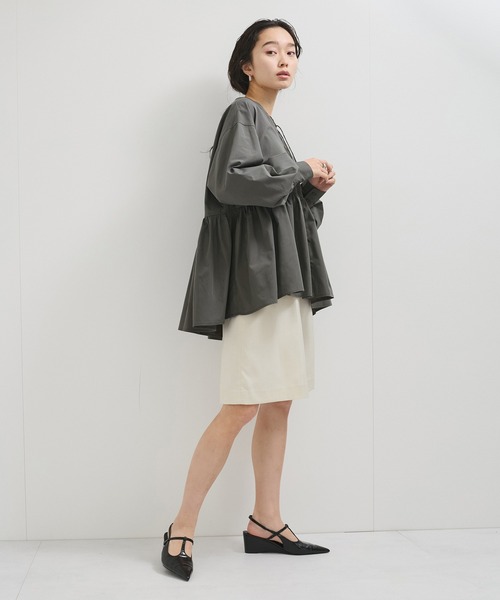 ブラウス シャツ 配色ギャザーヘムブラウス レディース LE CERCLE par rope' ブラウス シャツ ペプラムギャザーブラウス