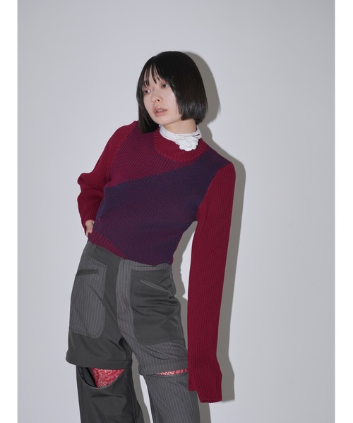 ニット セーター バイカラー ハイネックニット フラワー チョーカー セット レディース Uenui ニット セーター バイカラー ハイネックニット フラワー