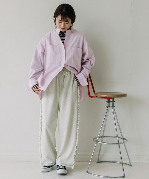 スウェットパンツ 無地 カジュアル ラフ フリル 可愛い ワイド aimoha-KIDS-】フリル付きスウェットワイドパンツ[品番