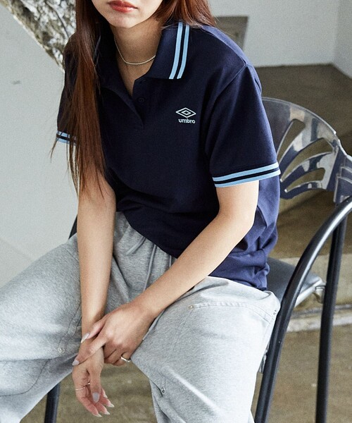 tシャツ UMBRO・PUBLUX別注/アンブロ ワンポイント刺しゅう 鹿の子ポロシャツ　限定展開 レディース