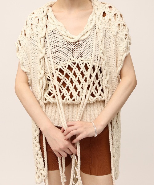 leinwande ベスト ジレ Mix Yarn Crochet Vest レディース