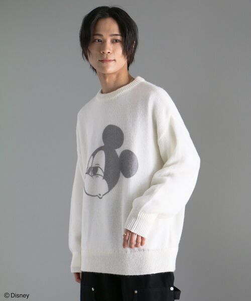 ニット セーター Disney/ディズニー 透かし編みプリントニットプルオーバー「ユニセックス」 レディース メンズ Disney ニット セーター Disney/ディズニー 透かし編みプリント