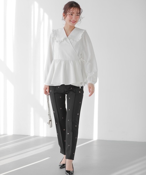 Fit more（フィットモア） ブラウス シャツ スカラップフリルカラー