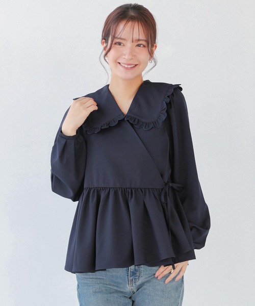 Fit more ブラウス シャツ スカラップフリルカラーカシュクール