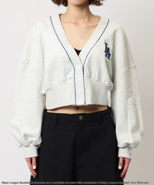 カーディガン 「MLB」刺繍ロゴスウェットカーディガン レディース MISCH MASCH カーディガン 2025春夏新作 透かし柄カーディガン