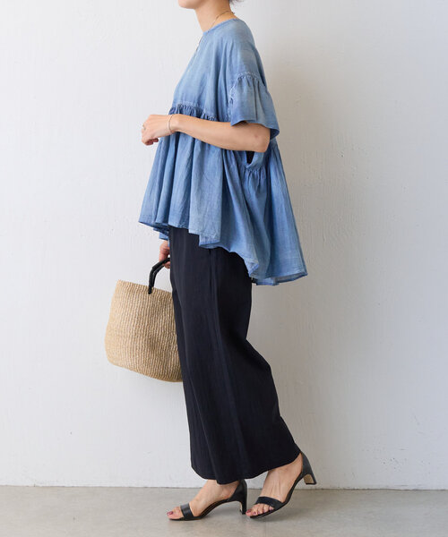 ビアズリー beardsley シアーギャザーブラウス　未使用 BEARDSLEY ブラウス シャツ シフォンデニムギャザーシャツ