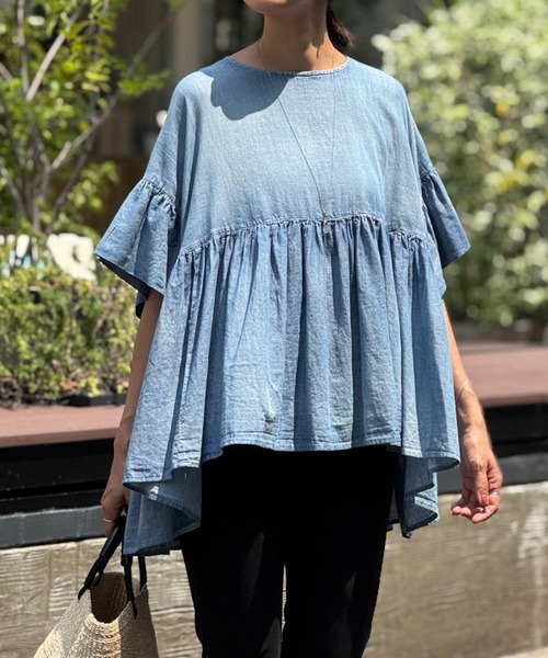 ビアズリー beardsley シアーギャザーブラウス　未使用 BEARDSLEY ブラウス シャツ シフォンデニムギャザーシャツ