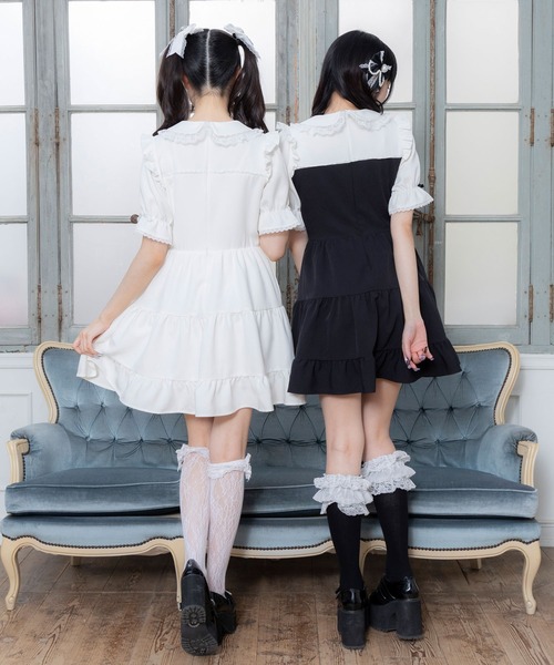 DearMyLove ワンピース 夏 半袖 丸襟ビスチェティアードワンピース