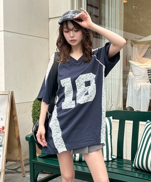 tシャツ スペースcatT ladies レディース Ray Cassin tシャツ レースナンバリングルーズTシャツ