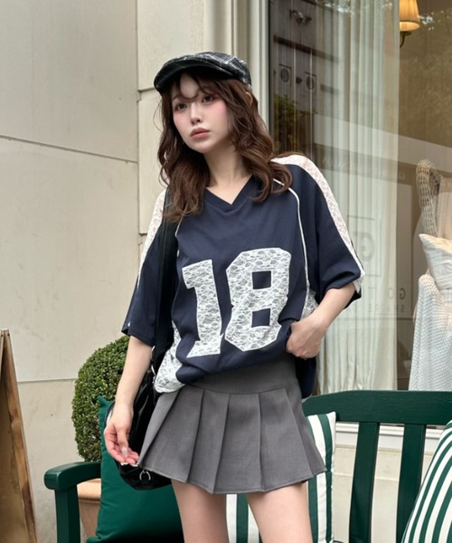 tシャツ レースエンブレムナンバリングTEE/585529 レディース Ray Cassin tシャツ レースナンバリングルーズTシャツ