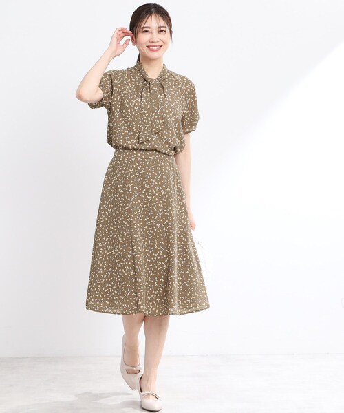 【夏SALE／接触冷感／マシンウォッシュ可／セットアップ可】ボウタイプリントブラウス セール】【夏SALE／接触冷感／マシンウォッシュ可／セットアップ