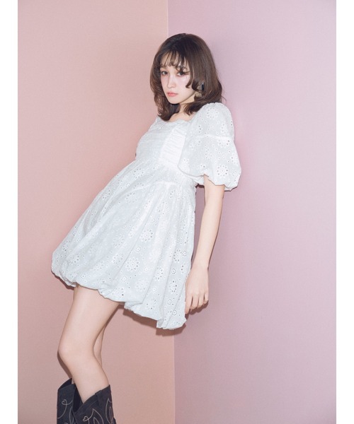 LILY BROWN ワンピース パフスリーブバルーンミニワンピース