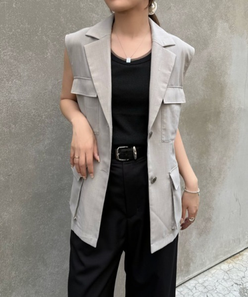 ベスト ジレ ポケット付きジレ レディース