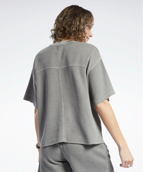 「Reebok」 7分袖カットソー LARGE ライトグレー レディース