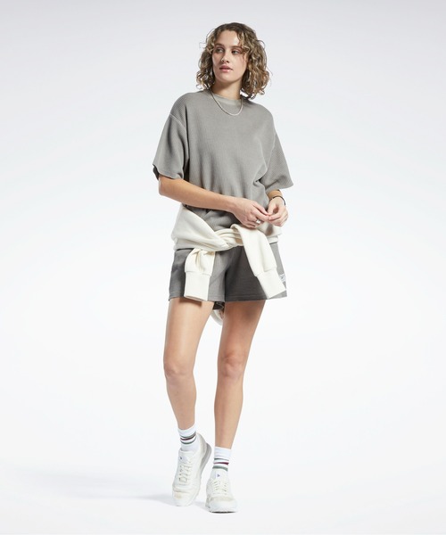 「Reebok」 7分袖カットソー LARGE ライトグレー レディース