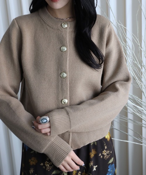 【IENA】イエナ ウール混 ダブルフェイスニットカーディガン 金釦 アイボリー YENNA カーディガン ダブルフェイス金釦カーディガン / コーディガン