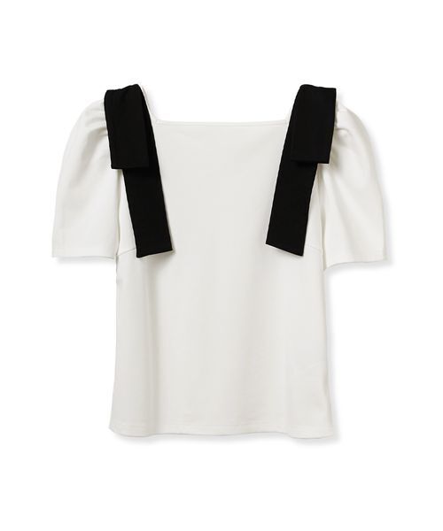 tシャツ ショルダーリボンハーフスリーブカットトップス レディース
