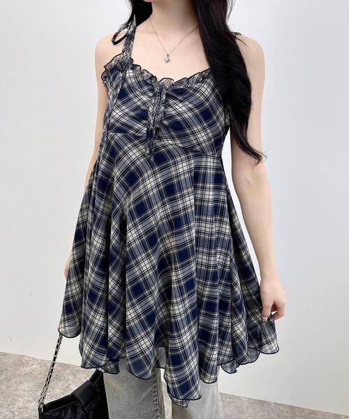 INGNI（イング） ワンピース シアーチェックイレヘムチュニック