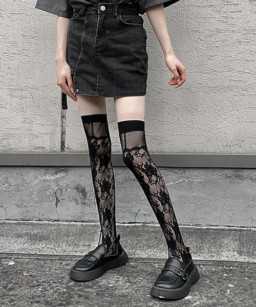 c.u.l 靴下 シンプル 網タイツ風 ニーハイソックス cula1261