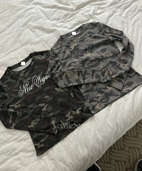 lilful tシャツ 「25年秋冬新作」迷彩柄 英字ロゴタイトフィットロンT
