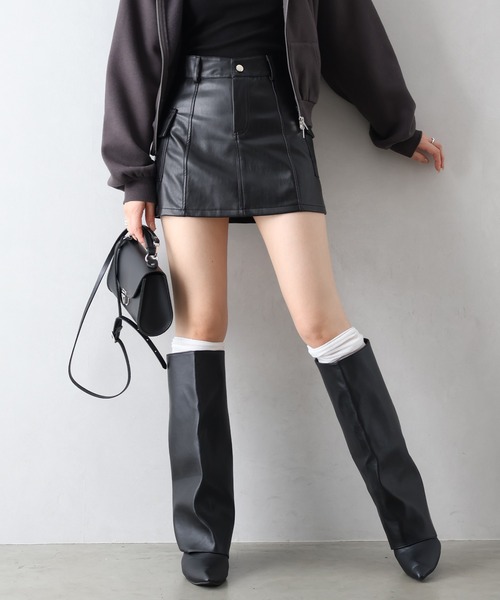 SpRay（スプレイ） スカート フェイクレザーカーゴミニスカート