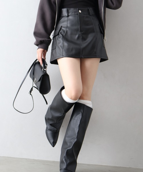SpRay（スプレイ） スカート フェイクレザーカーゴミニスカート