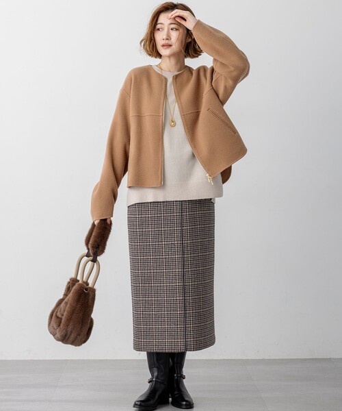 タグ付　23区　ノーカラー　ウール　ショート　コート　ブルゾン　ジャケット 23区（ニジュウサンク） ノーカラーコート コート ウールライトリバー