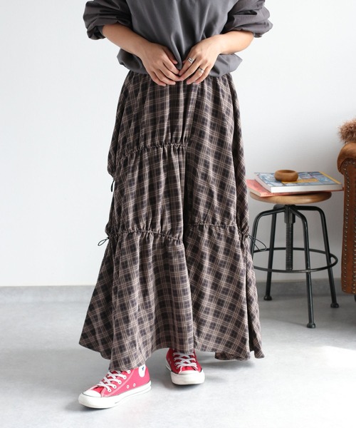 ★BPN★アシメチェック柄カバースカート★ cepo（セポ） スカート チェックアシメスカート : ZOZOTOWN Yahoo!店