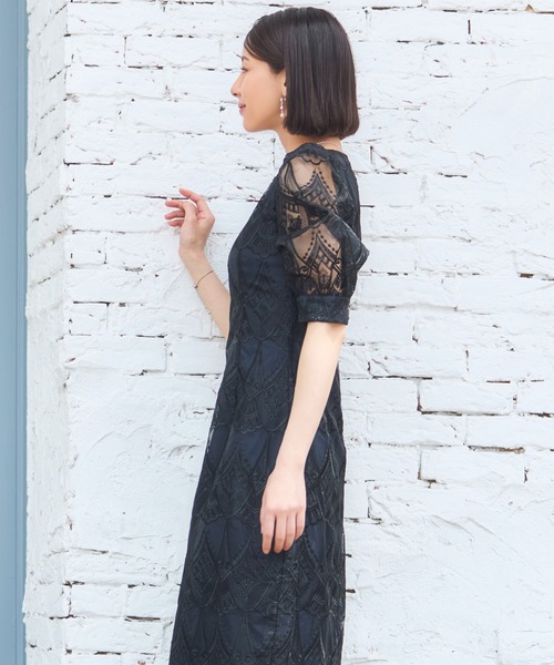 「DRESS PLUS」 半袖ワンピース X-LARGE ベージュ レディース_画像4