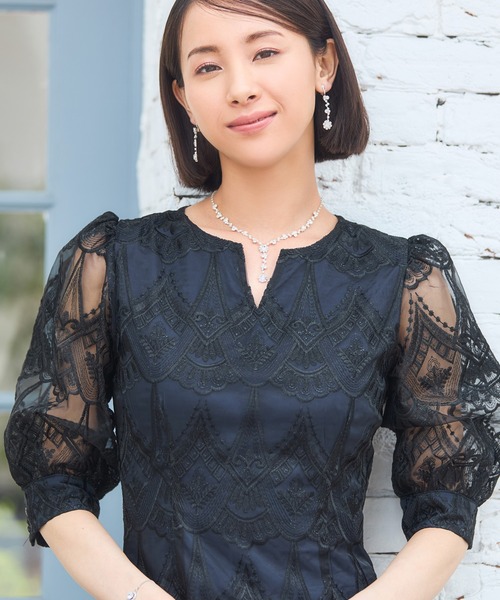 「DRESS PLUS」 半袖ワンピース X-LARGE ベージュ レディース_画像5