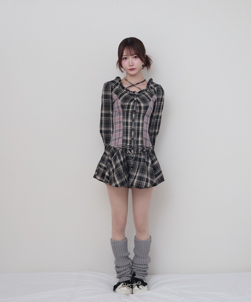 rumnel： ワンピース チェックバルーンミニワンピース / check balloon
