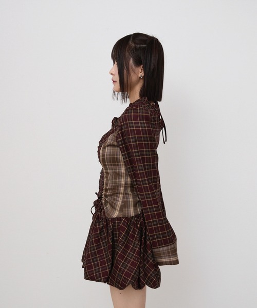 rumnel： ワンピース チェックバルーンミニワンピース / check balloon