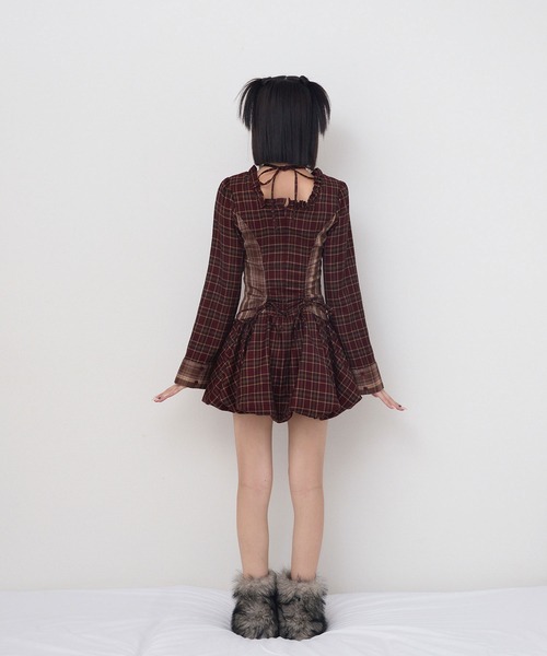 rumnel： ワンピース チェックバルーンミニワンピース / check balloon