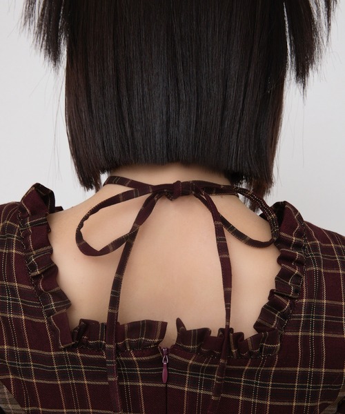 rumnel： ワンピース 夏 チェックバルーンミニワンピース / check