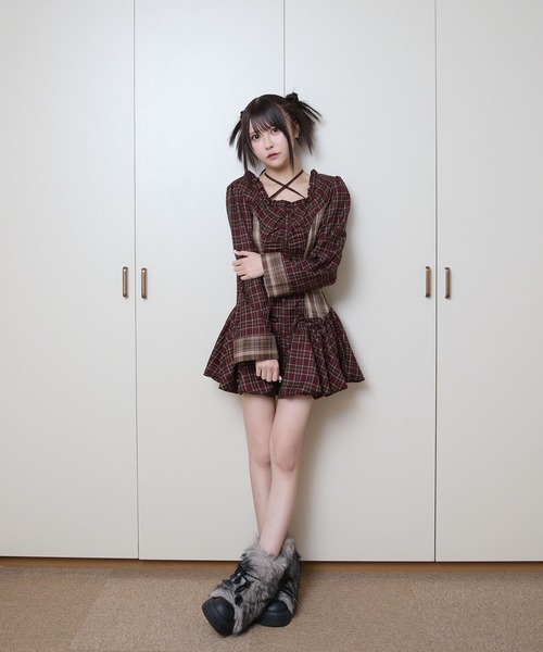 rumnel： ワンピース チェックバルーンミニワンピース / check balloon