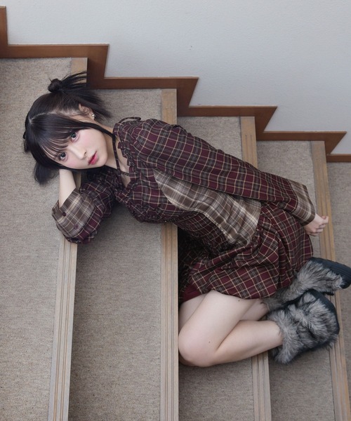 rumnel： ワンピース チェックバルーンミニワンピース / check balloon