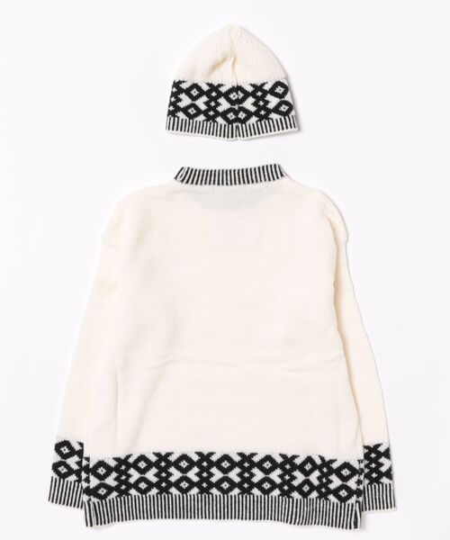 ニット セーター ニットキャップ+柄切り替えオーバーサイズニット 2点
